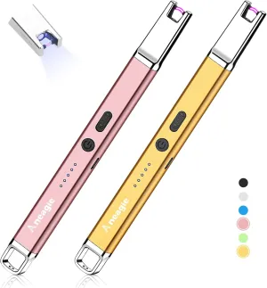 Lighter Electric Candle Lighter 2 packs Upgraded Rechargeable Candle Lighter with LED Flashlight Windproof Flameless and Hanging Hook LED Battery Display Arc Lighter for Candle Grill Camping