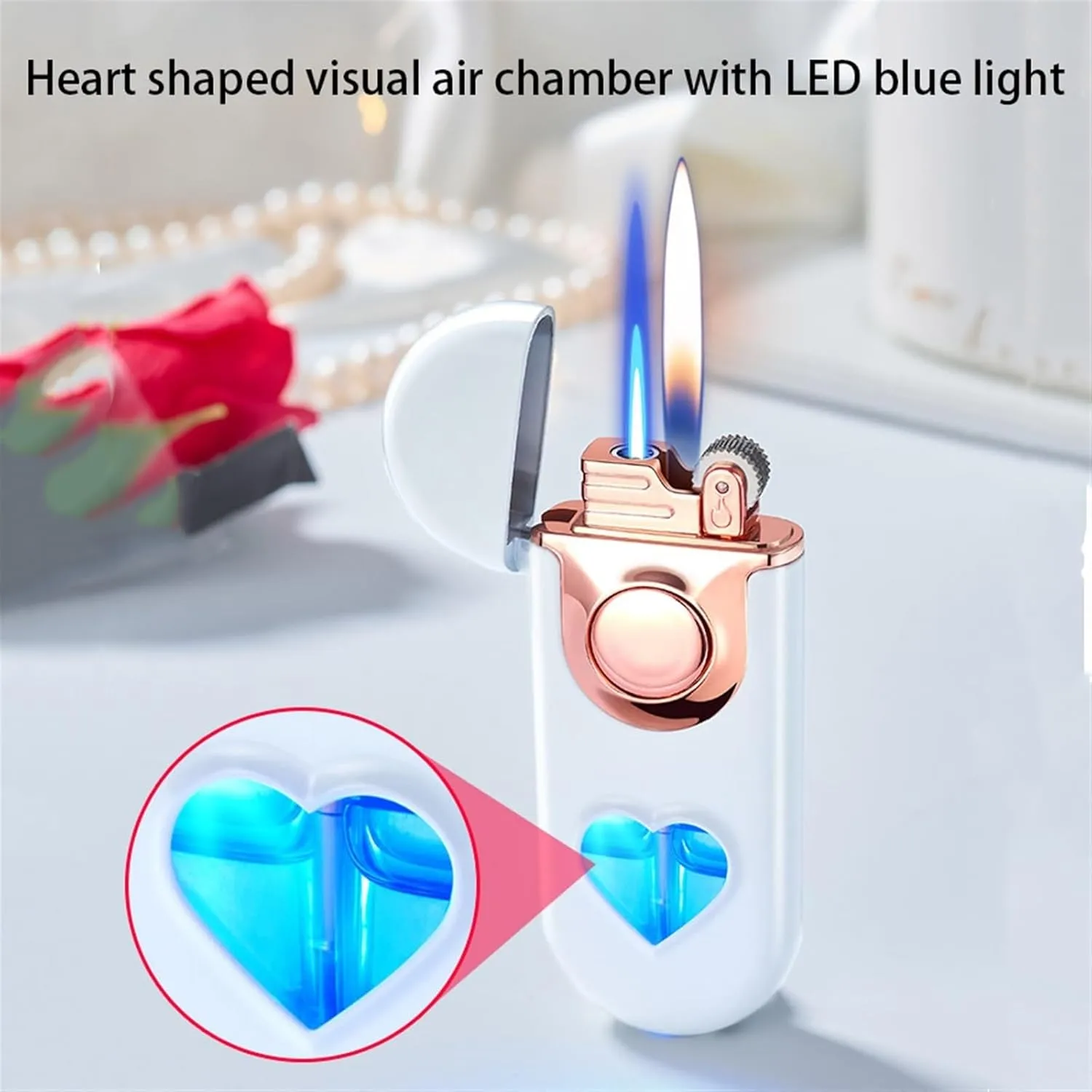 Lighter Jet Torch Lighter Soft Flame Lighter 2 in 1, Dual Flame Lighter with 6 Flints, Windproof Lighter with Visible Air Chamber, Refillable Adjustable Flame Butane Lighter for Outdoor Indoor Camping