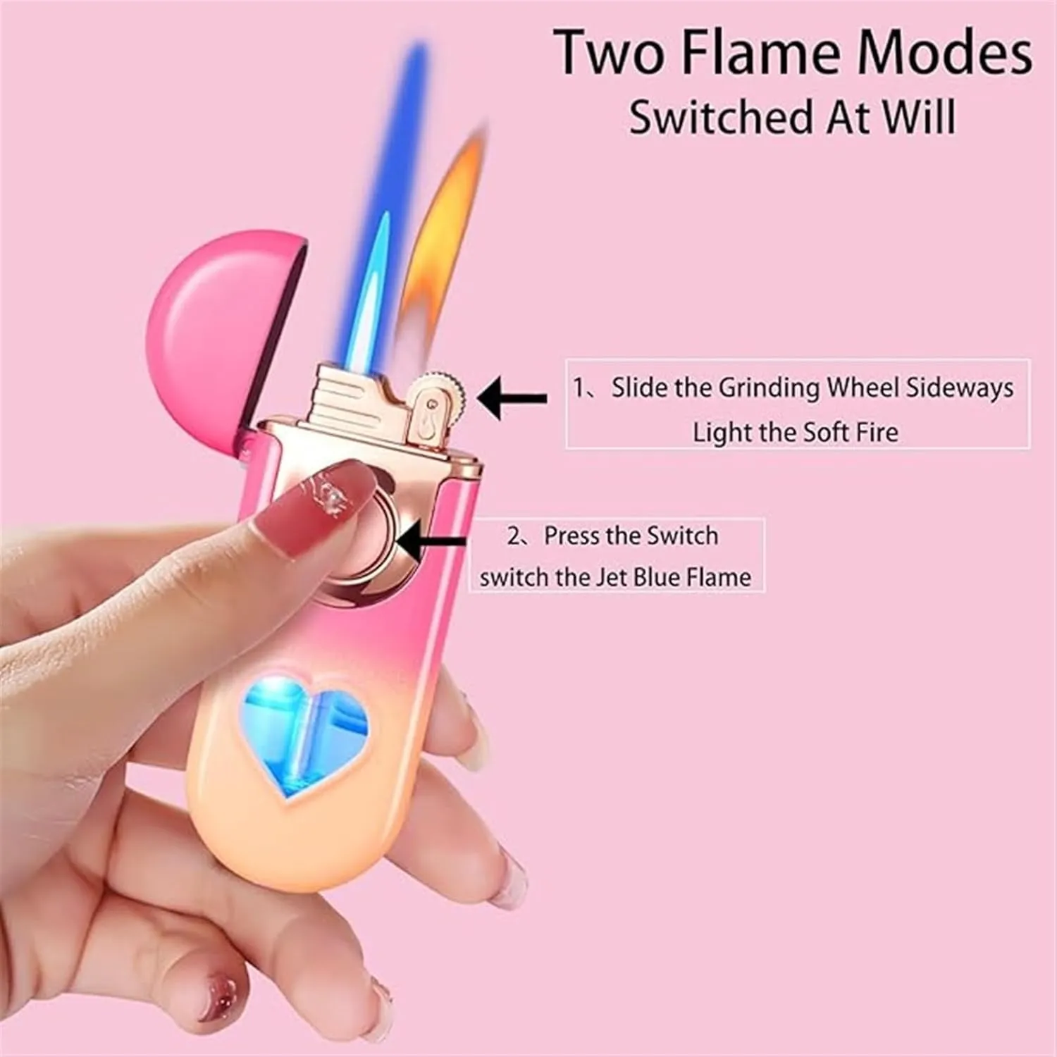 Lighter Jet Torch Lighter Soft Flame Lighter 2 in 1, Dual Flame Lighter with 6 Flints, Windproof Lighter with Visible Air Chamber, Refillable Adjustable Flame Butane Lighter for Outdoor Indoor Camping