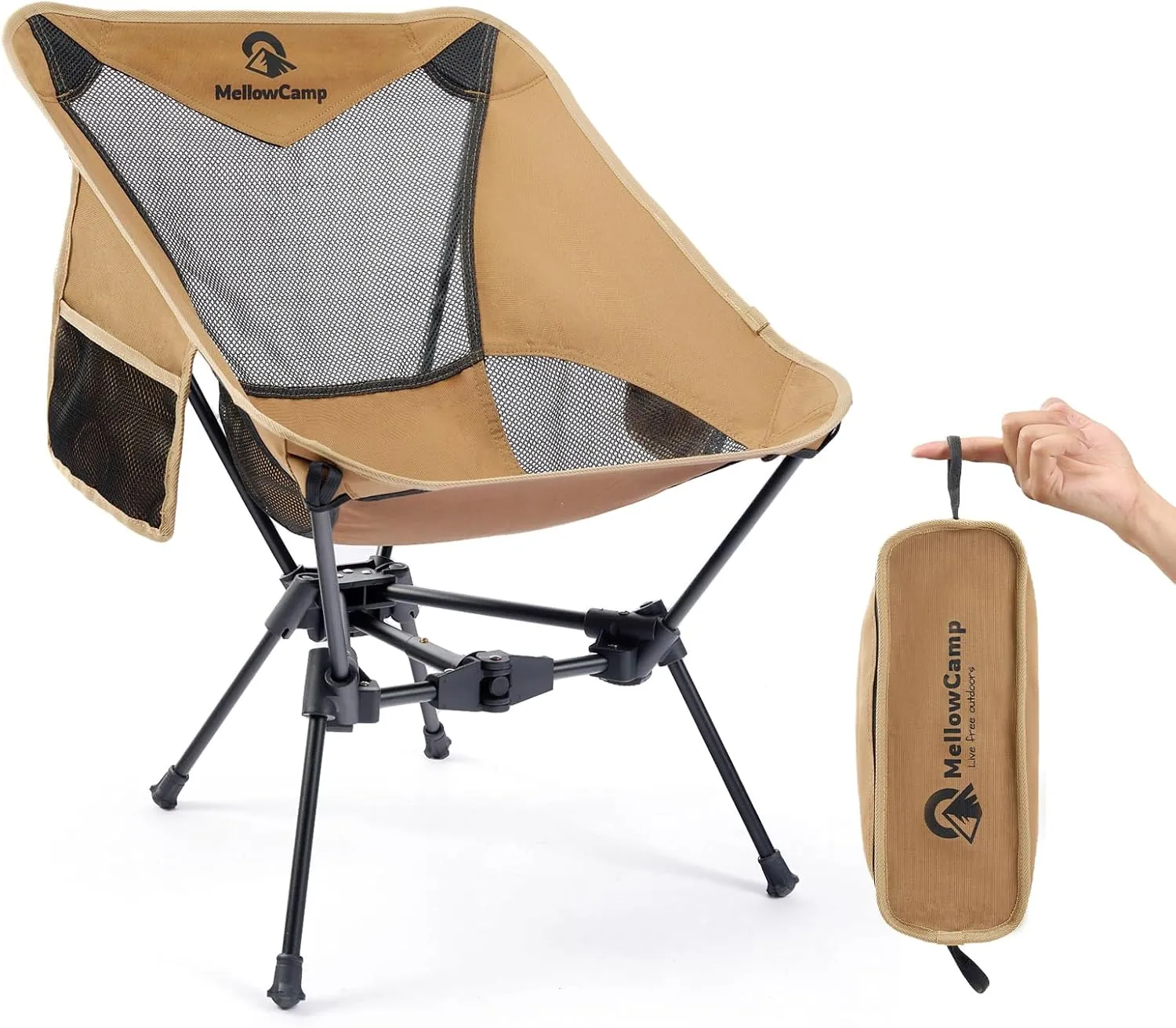 Lightweight Folding Camping Chair with Cup Holder & Side Pocket 2.7lbs Portable Camping Chair 330lbs Capacity for Beach, Hiking, Backpacking, Roadtrip (Dune Brown)