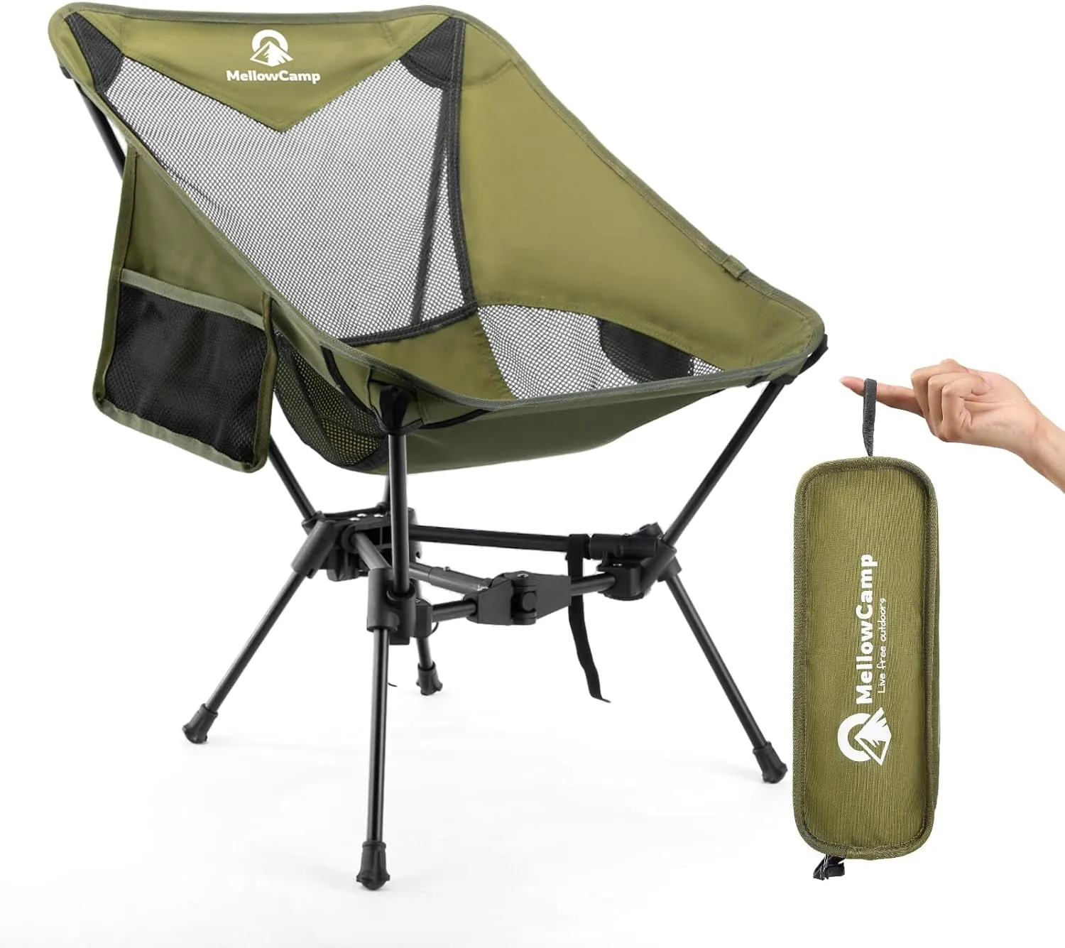 Lightweight Folding Camping Chair with Cup Holder & Side Pocket 2.7lbs Portable Camping Chair 330lbs Capacity for Beach, Hiking, Backpacking, Roadtrip (Forest Green)