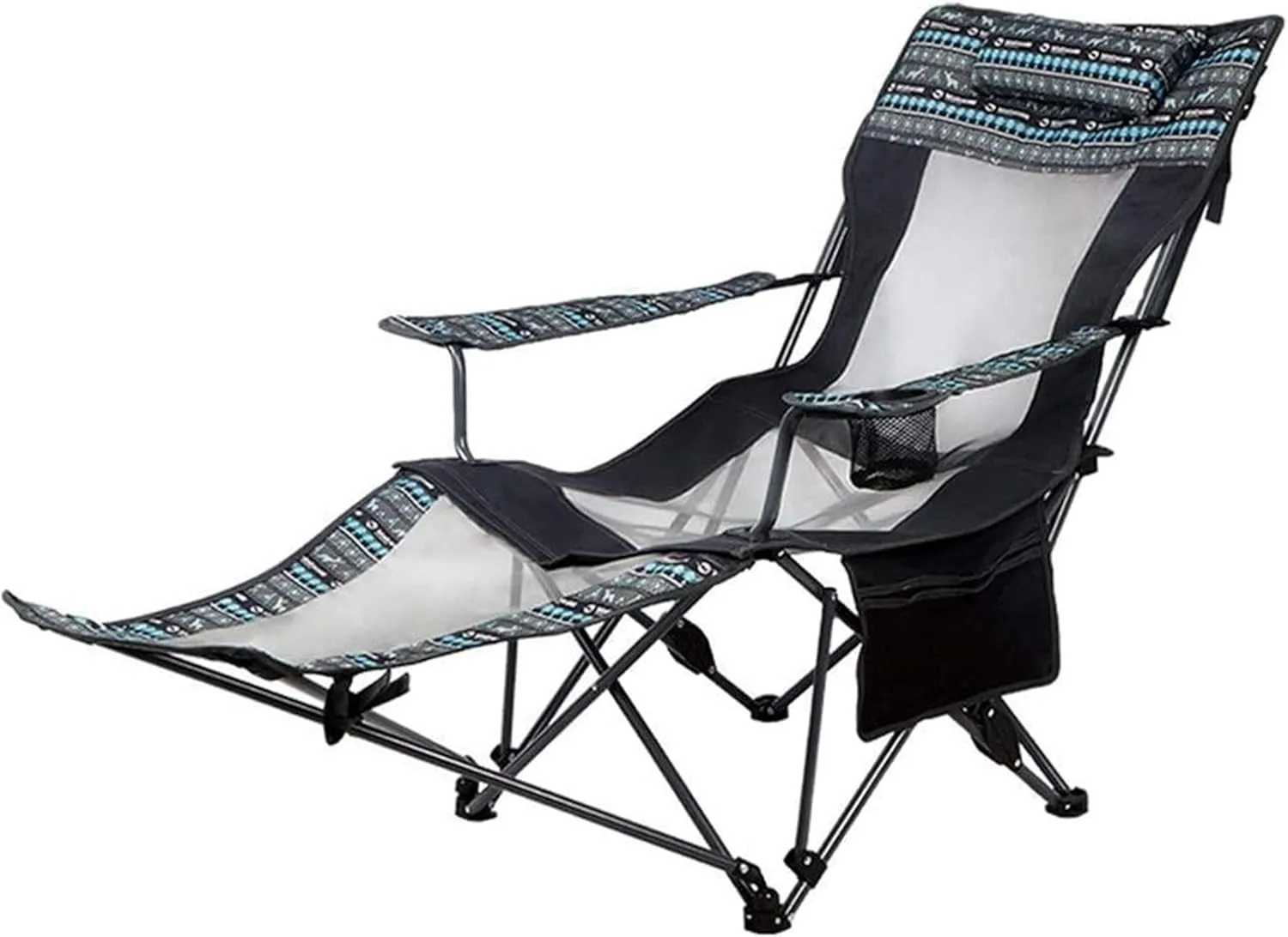 Lightweight Metal Sun Lounger Outdoor Furniture Casual and Portable Lunch Break Folding Chair Recliner Removable Leg Rest High-Strength Breathable Nylon Mesh (Color : Blue)