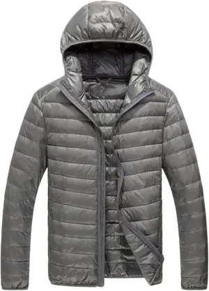 Lightweight Puffer Jacket for Men Slim Fit Casual Packable Hooded Jackets Warm Thicken Winter Full Zipper Padded Coats