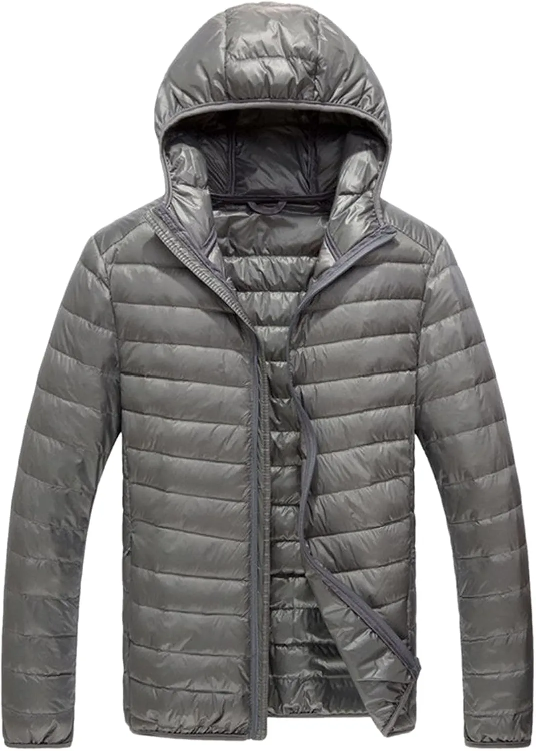 Lightweight Puffer Jacket for Men Slim Fit Casual Packable Hooded Jackets Warm Thicken Winter Full Zipper Padded Coats