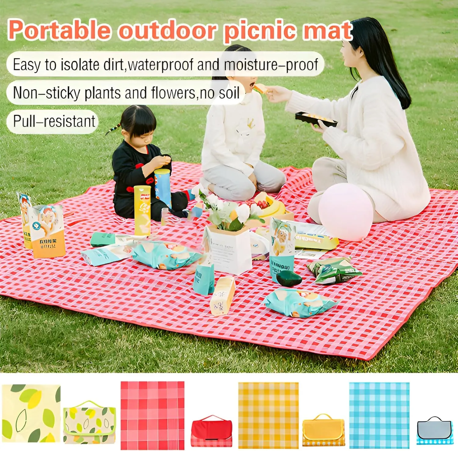 lilaBelle]【Portable Waterproof Picnic Mat 600D Oxford Camping Blanket with -Proof Layer, Thickened Outdoor Ground Cover for Hiking, Beach, Family Park Use, Fits 1-8 Adults (800g Lightweight)