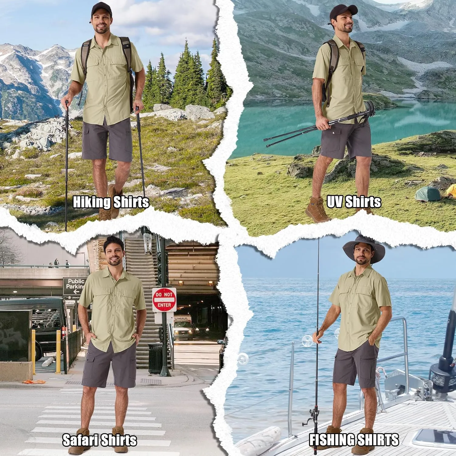 linlon Safari Shirt Men Short Sleeve UPF 50 UV Sun Protection Quick Dry Hiking Fishing Shirts