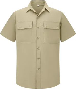 linlon Safari Shirt Men Short Sleeve UPF 50 UV Sun Protection Quick Dry Hiking Fishing Shirts