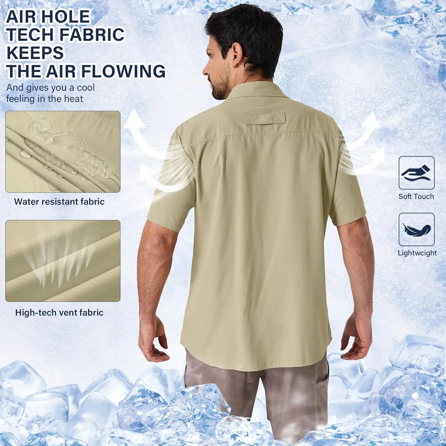 linlon Safari Shirt Men Short Sleeve UPF 50 UV Sun Protection Quick Dry Hiking Fishing Shirts
