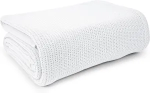 Linteum Textile Hospital Thermal Blanket 66x90 Inch 100% Cotton Breathable Soft & Cozy Open-Cell Weave Design Bed Blanket for Bed, Couch, Sofa Throw for All Season, 2.5 lb (White, Twin)