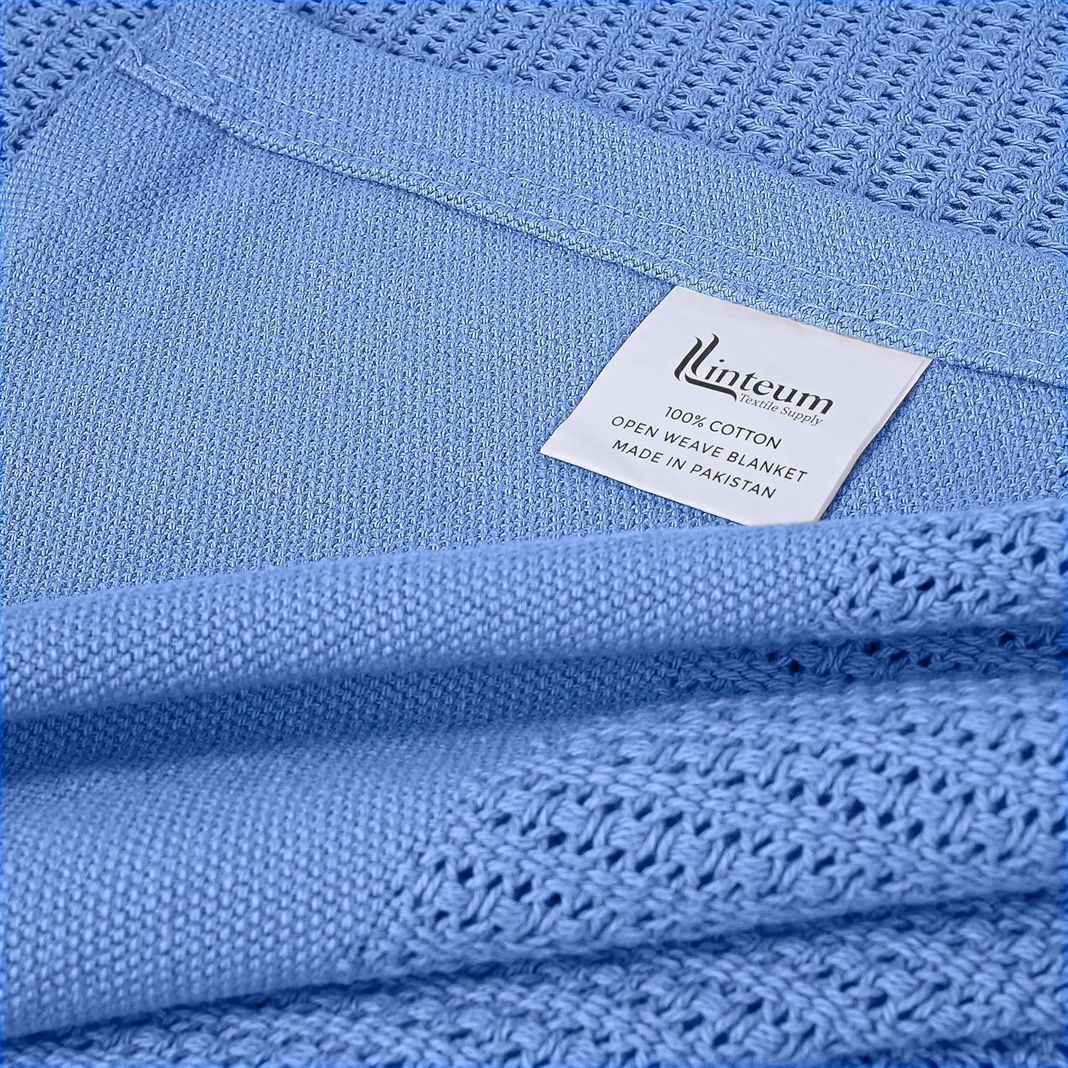 Linteum Textile Hospital Thermal Blanket 66x90 Inch 100% Cotton Breathable Soft and Cozy Open-Cell Weave Design Bed Blanket for Bed, Couch, Sofa Throw for All Season, 2.5 lb (Blue, Twin)