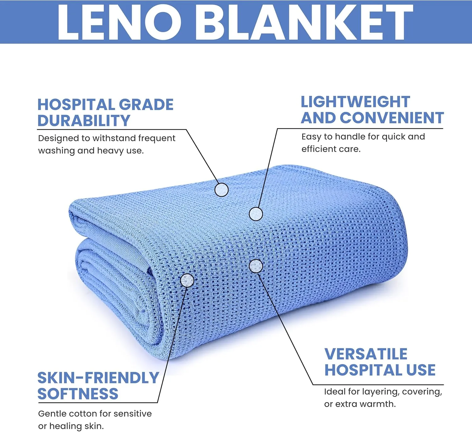 Linteum Textile Hospital Thermal Blanket 66x90 Inch 100% Cotton Breathable Soft and Cozy Open-Cell Weave Design Bed Blanket for Bed, Couch, Sofa Throw for All Season, 2.5 lb (Blue, Twin)