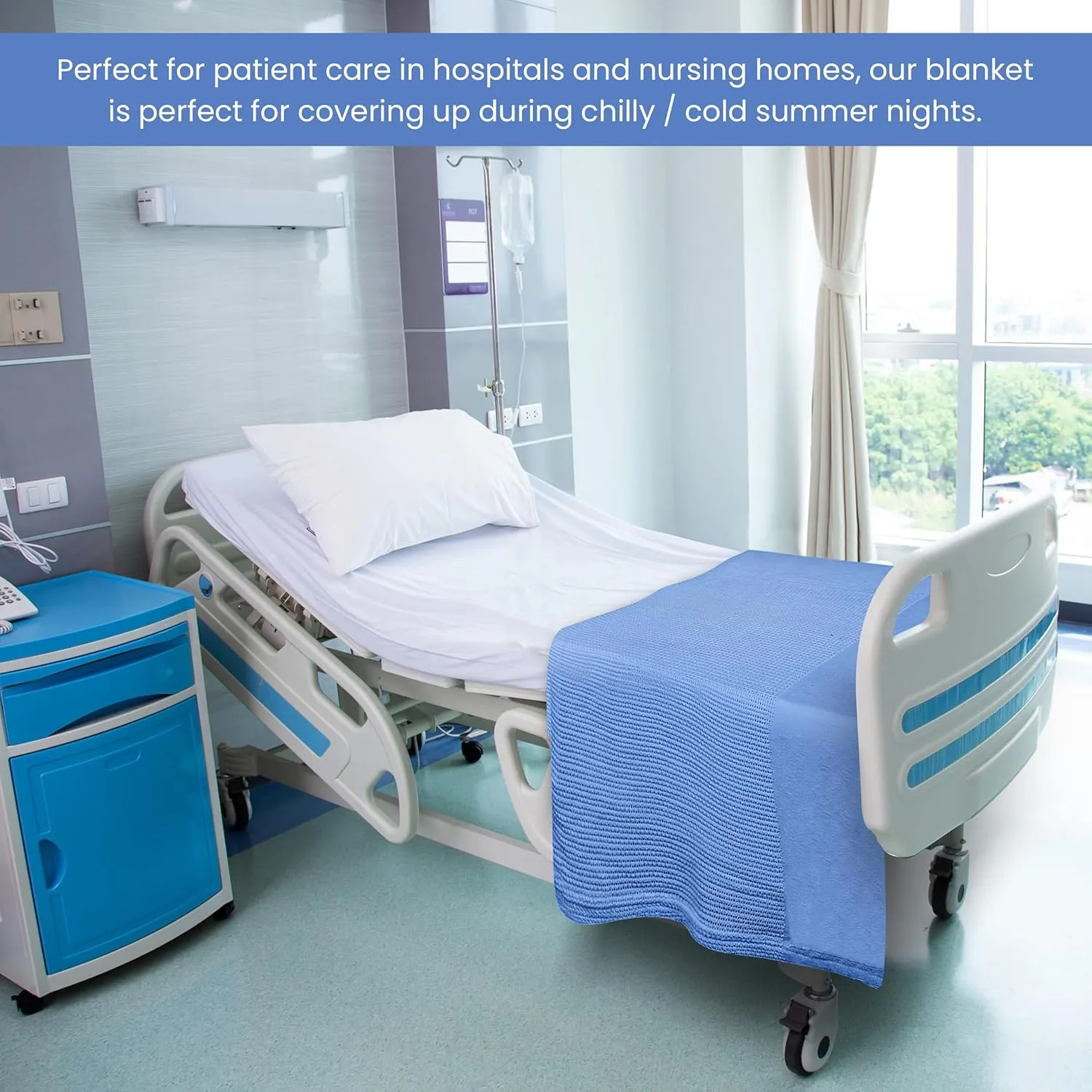 Linteum Textile Hospital Thermal Blanket 66x90 Inch 100% Cotton Breathable Soft and Cozy Open-Cell Weave Design Bed Blanket for Bed, Couch, Sofa Throw for All Season, 2.5 lb (Blue, Twin)