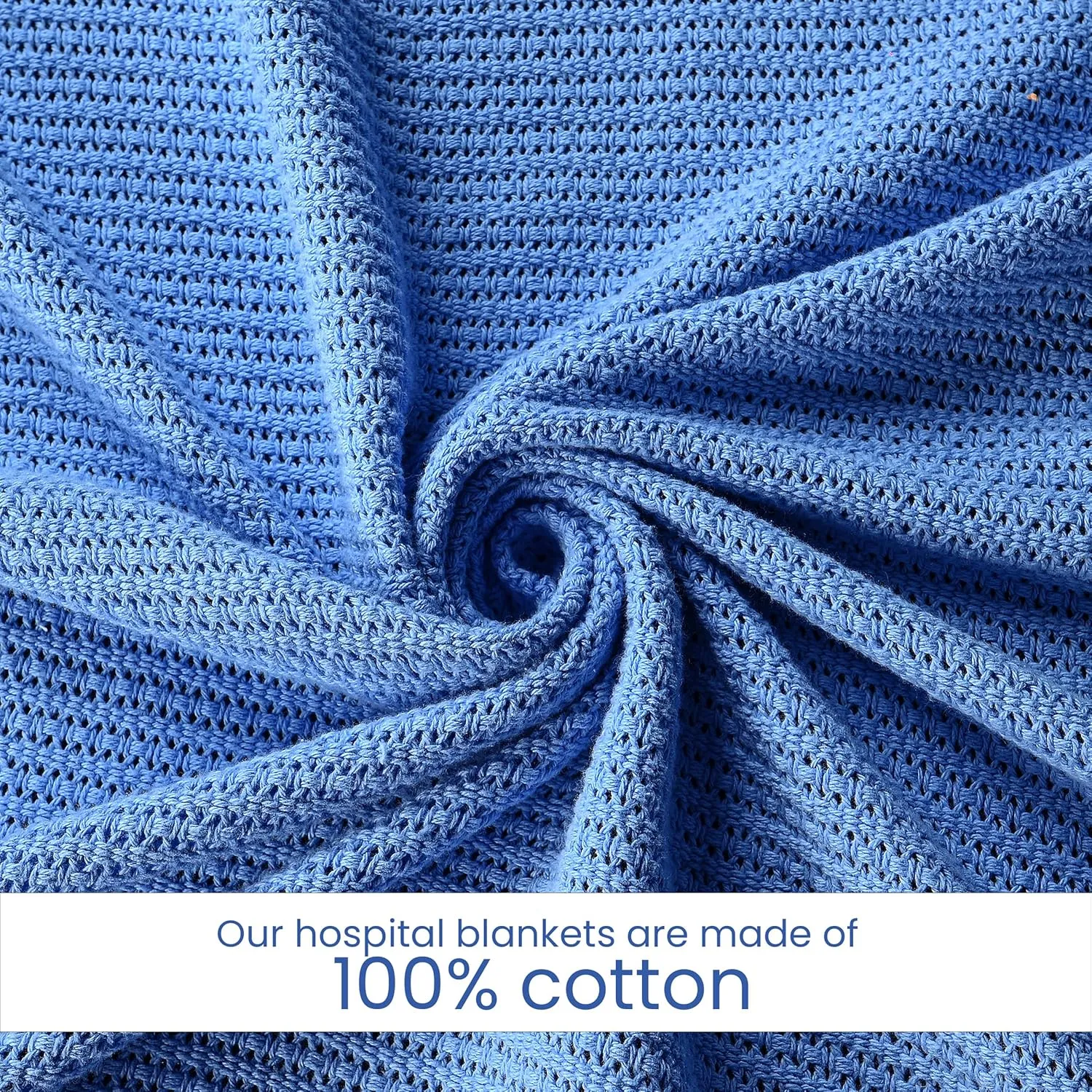 Linteum Textile Hospital Thermal Blanket 66x90 Inch 100% Cotton Breathable Soft and Cozy Open-Cell Weave Design Bed Blanket for Bed, Couch, Sofa Throw for All Season, 2.5 lb (Blue, Twin)