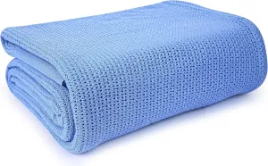 Linteum Textile Hospital Thermal Blanket 66x90 Inch 100% Cotton Breathable Soft and Cozy Open-Cell Weave Design Bed Blanket for Bed, Couch, Sofa Throw for All Season, 2.5 lb (Blue, Twin)