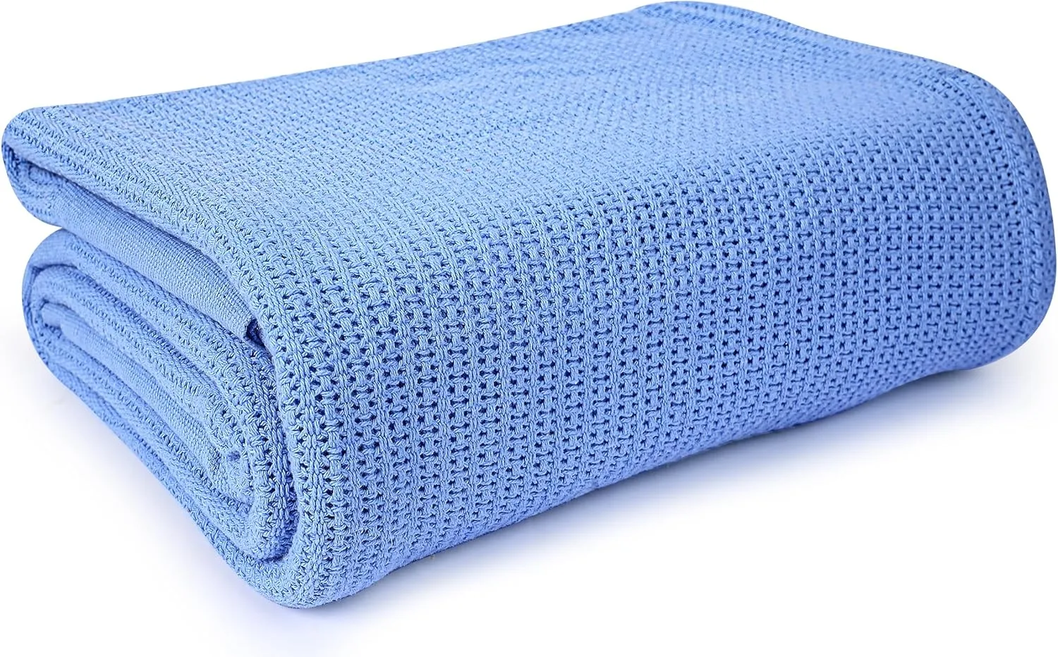 Linteum Textile Hospital Thermal Blanket 66x90 Inch 100% Cotton Breathable Soft and Cozy Open-Cell Weave Design Bed Blanket for Bed, Couch, Sofa Throw for All Season, 2.5 lb (Blue, Twin)