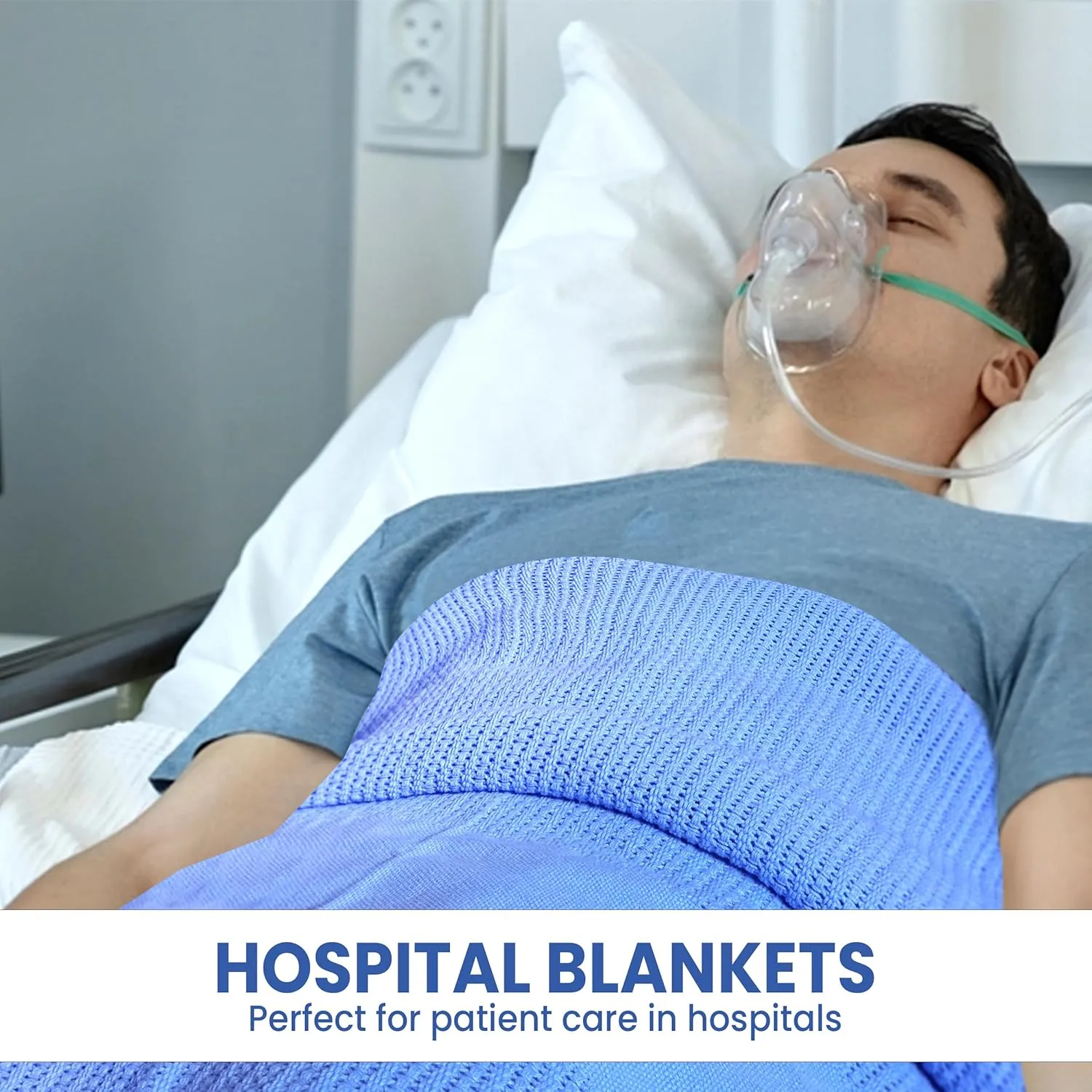 Linteum Textile Hospital Thermal Blanket 66x90 Inch 100% Cotton Breathable Soft and Cozy Open-Cell Weave Design Bed Blanket for Bed, Couch, Sofa Throw for All Season, 2.5 lb (Blue, Twin)