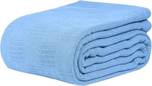 Linteum Textile Hospital Thermal SNAGLESS Spread Blanket, 100% Cotton (74x100 in, Blue)