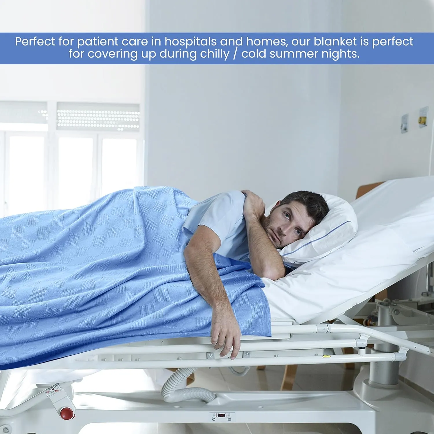 Linteum Textile Hospital Thermal SNAGLESS Spread Blanket, 100% Cotton (74x100 in, Blue)