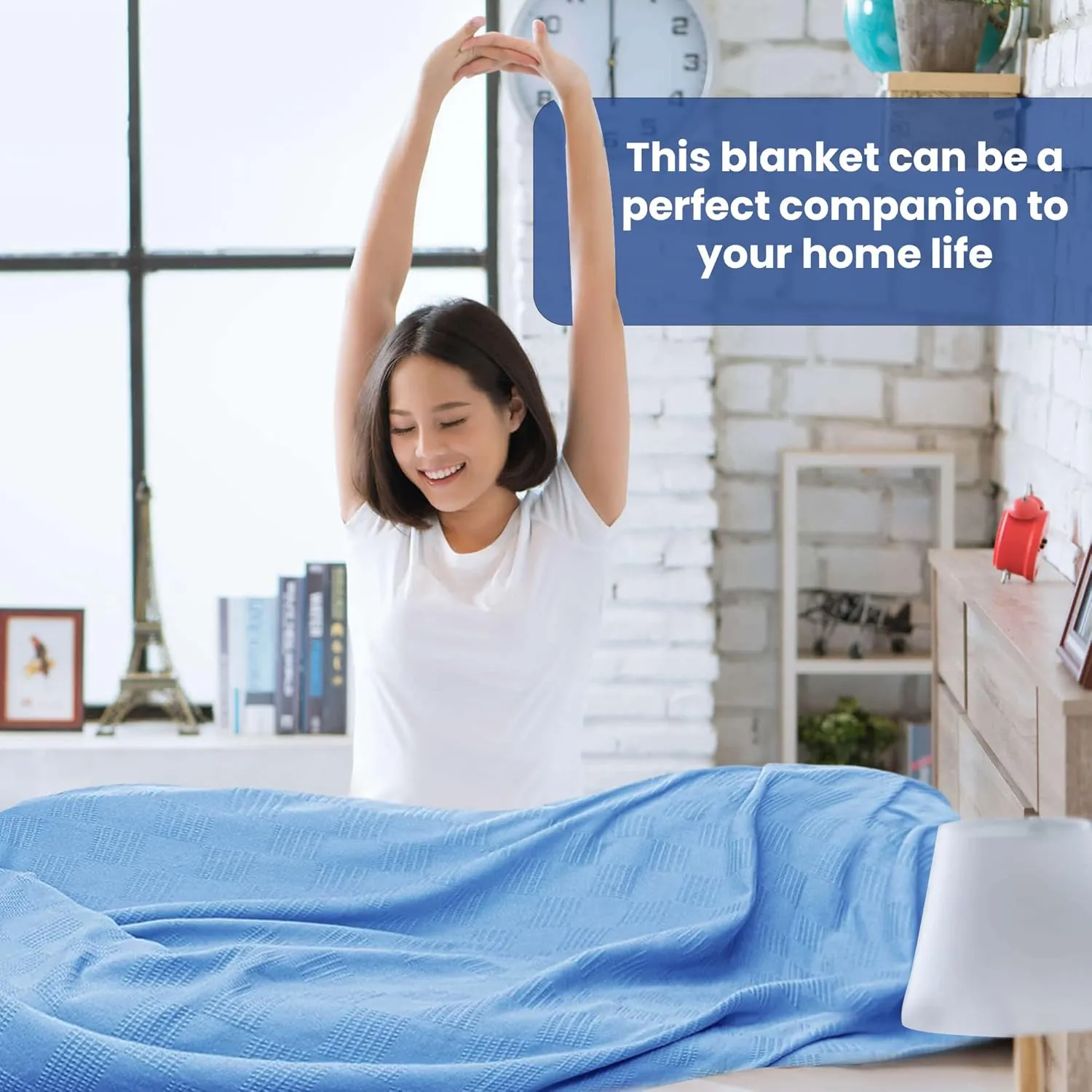 Linteum Textile Hospital Thermal SNAGLESS Spread Blanket, 100% Cotton (74x100 in, Blue)