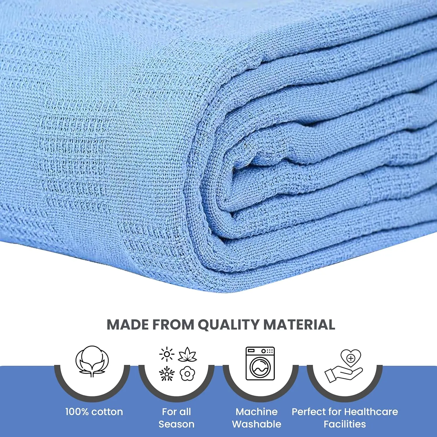 Linteum Textile Hospital Thermal SNAGLESS Spread Blanket, 100% Cotton (74x100 in, Blue)