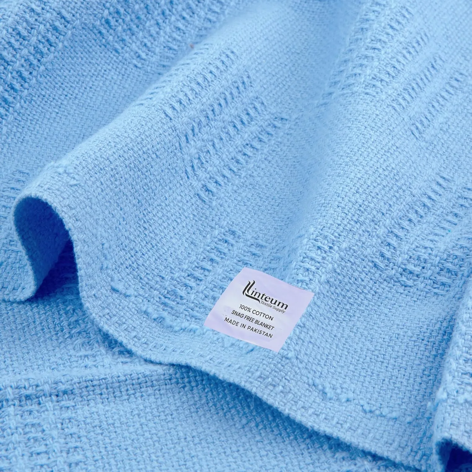 Linteum Textile Hospital Thermal SNAGLESS Spread Blanket, 100% Cotton (74x100 in, Blue)