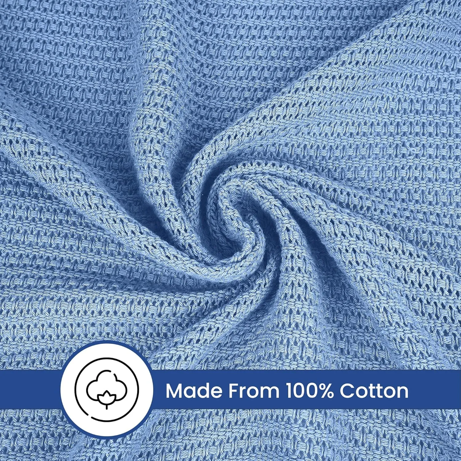 Linteum Textile Supply Leno Weave Blue Blanket, Twin 100% Cotton, Lightweight, Warm, Extra-Fluffy, Premium and Durable Soft & Cozy Bed Blanket for Bed, Couch, Sofa Throw for All Season