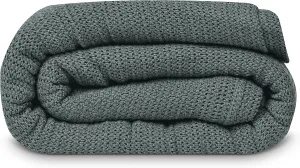 Linteum Textile Supply Leno Weave Charcoal Grey Blanket, Twin 100% Cotton, Lightweight, Warm, Extra-Fluffy, Premium and Durable Soft & Cozy Bed Blanket for Bed, Couch, Sofa Throw for All Season