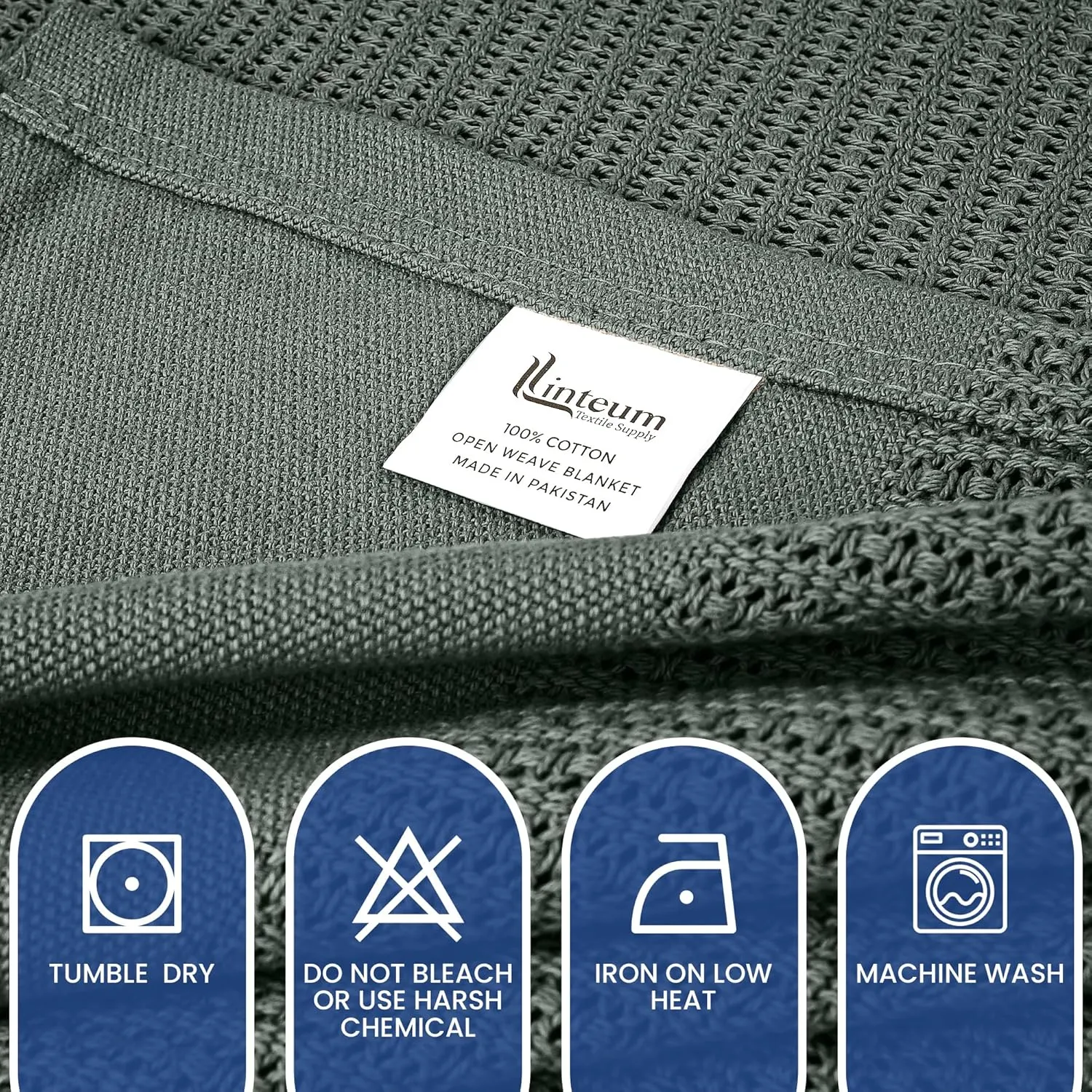 Linteum Textile Supply Leno Weave Charcoal Grey Blanket, Twin 100% Cotton, Lightweight, Warm, Extra-Fluffy, Premium and Durable Soft & Cozy Bed Blanket for Bed, Couch, Sofa Throw for All Season