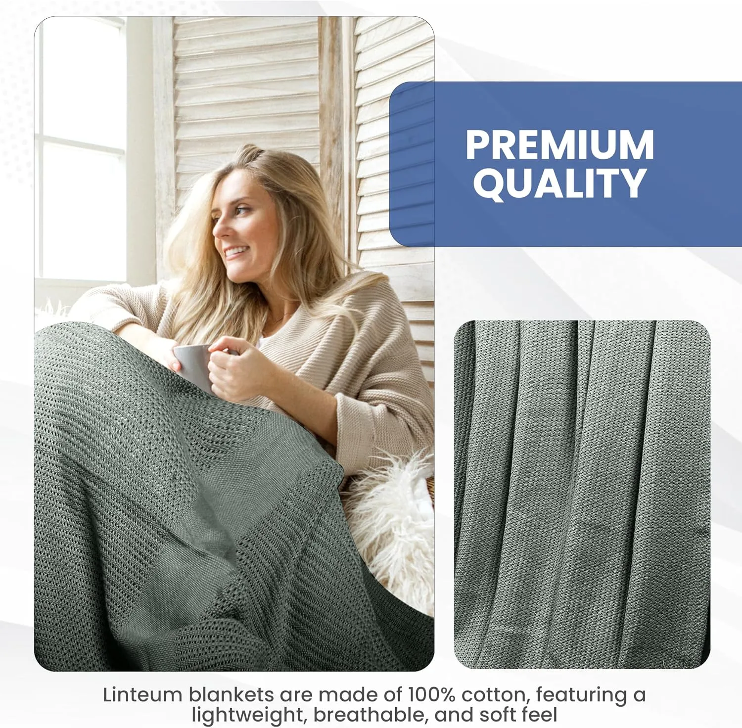 Linteum Textile Supply Leno Weave Charcoal Grey Blanket, Twin 100% Cotton, Lightweight, Warm, Extra-Fluffy, Premium and Durable Soft & Cozy Bed Blanket for Bed, Couch, Sofa Throw for All Season