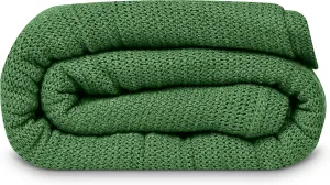 Linteum Textile Supply Leno Weave Hunter Green Blanket, Queen 100% Cotton, Lightweight, Warm, Extra-Fluffy, Premium and Durable Soft & Cozy Bed Blanket for Bed, Couch, Sofa Throw for All Season