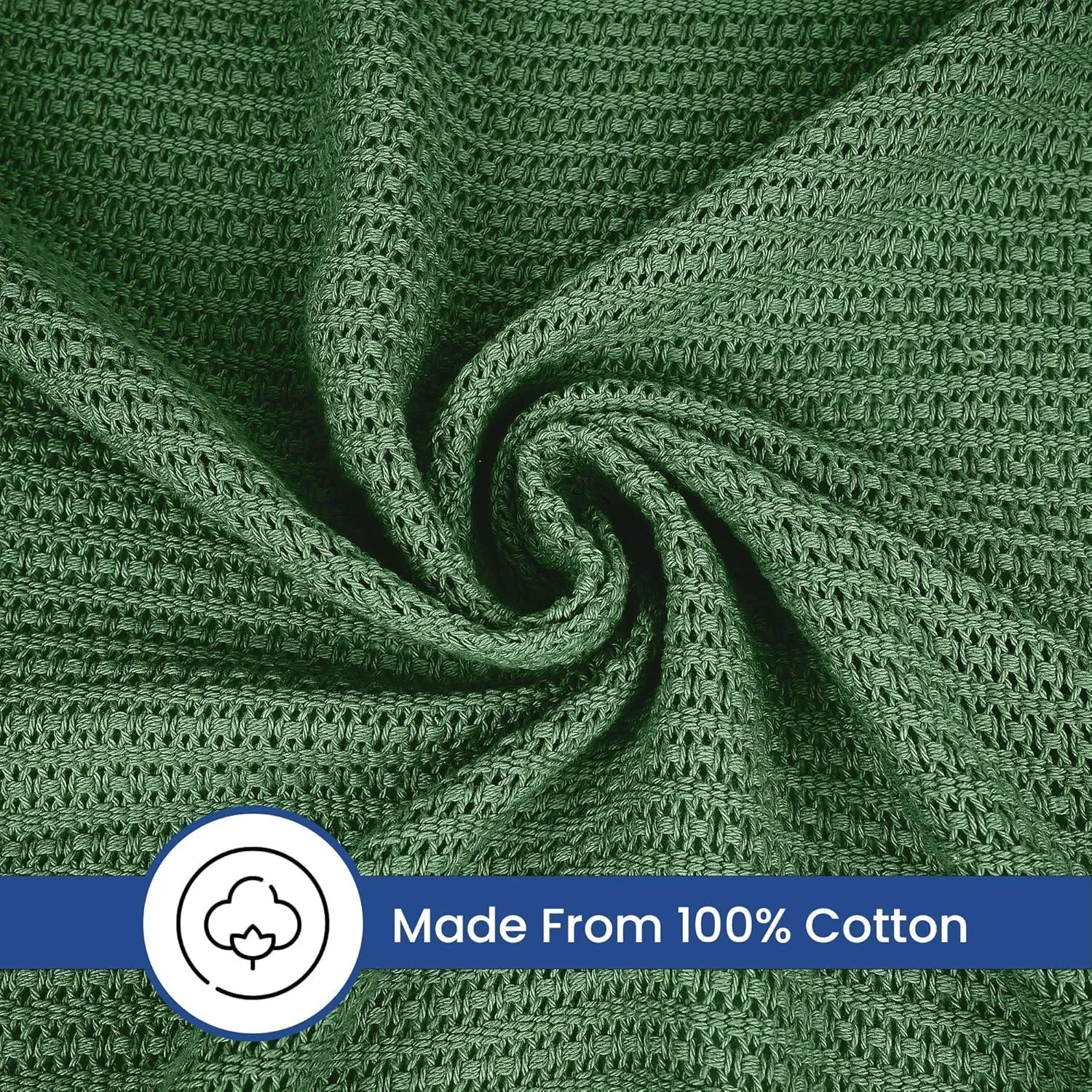 Linteum Textile Supply Leno Weave Hunter Green Blanket, Queen 100% Cotton, Lightweight, Warm, Extra-Fluffy, Premium and Durable Soft & Cozy Bed Blanket for Bed, Couch, Sofa Throw for All Season