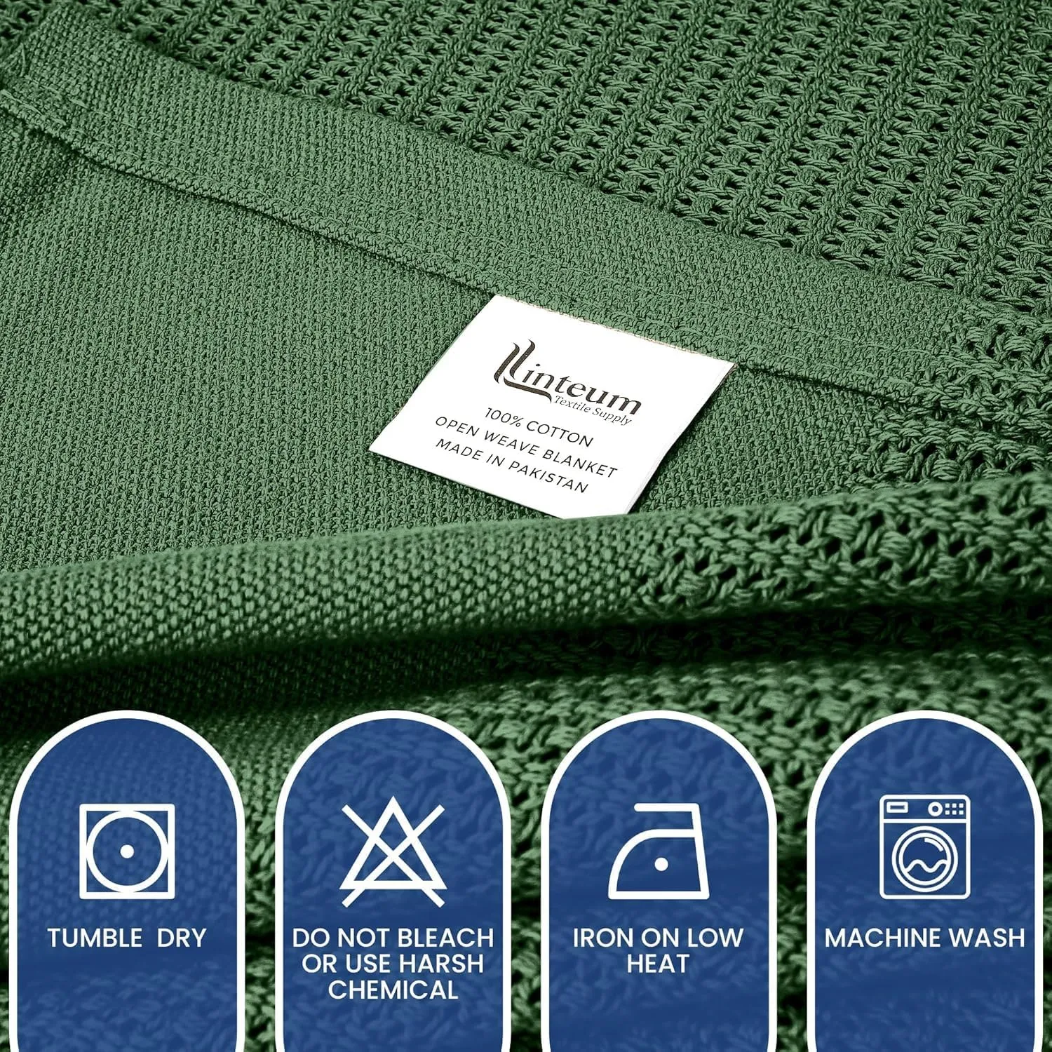 Linteum Textile Supply Leno Weave Hunter Green Blanket, Queen 100% Cotton, Lightweight, Warm, Extra-Fluffy, Premium and Durable Soft & Cozy Bed Blanket for Bed, Couch, Sofa Throw for All Season