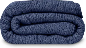 Linteum Textile Supply Leno Weave Navy Blue Blanket, Queen 100% Cotton, Lightweight, Warm, Extra-Fluffy, Premium and Durable Soft & Cozy Bed Blanket for Bed, Couch, Sofa Throw for All Season