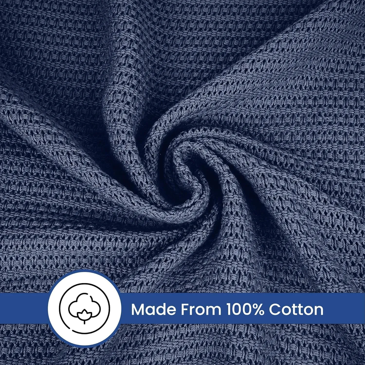 Linteum Textile Supply Leno Weave Navy Blue Blanket, Queen 100% Cotton, Lightweight, Warm, Extra-Fluffy, Premium and Durable Soft & Cozy Bed Blanket for Bed, Couch, Sofa Throw for All Season