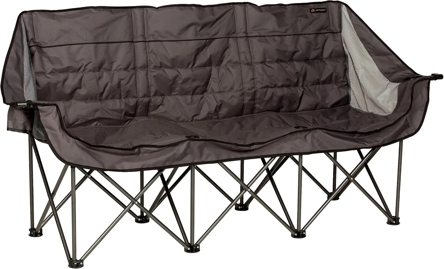 Lippert Campfire Folding Couch - Dark Grey, High-Loft, Foldable Sofa, Dual Cup Holders, Power Coated Steel Frame, Durable 600D Outdoor Polyester Fabric, 500 lb. Capacity, 2022114796