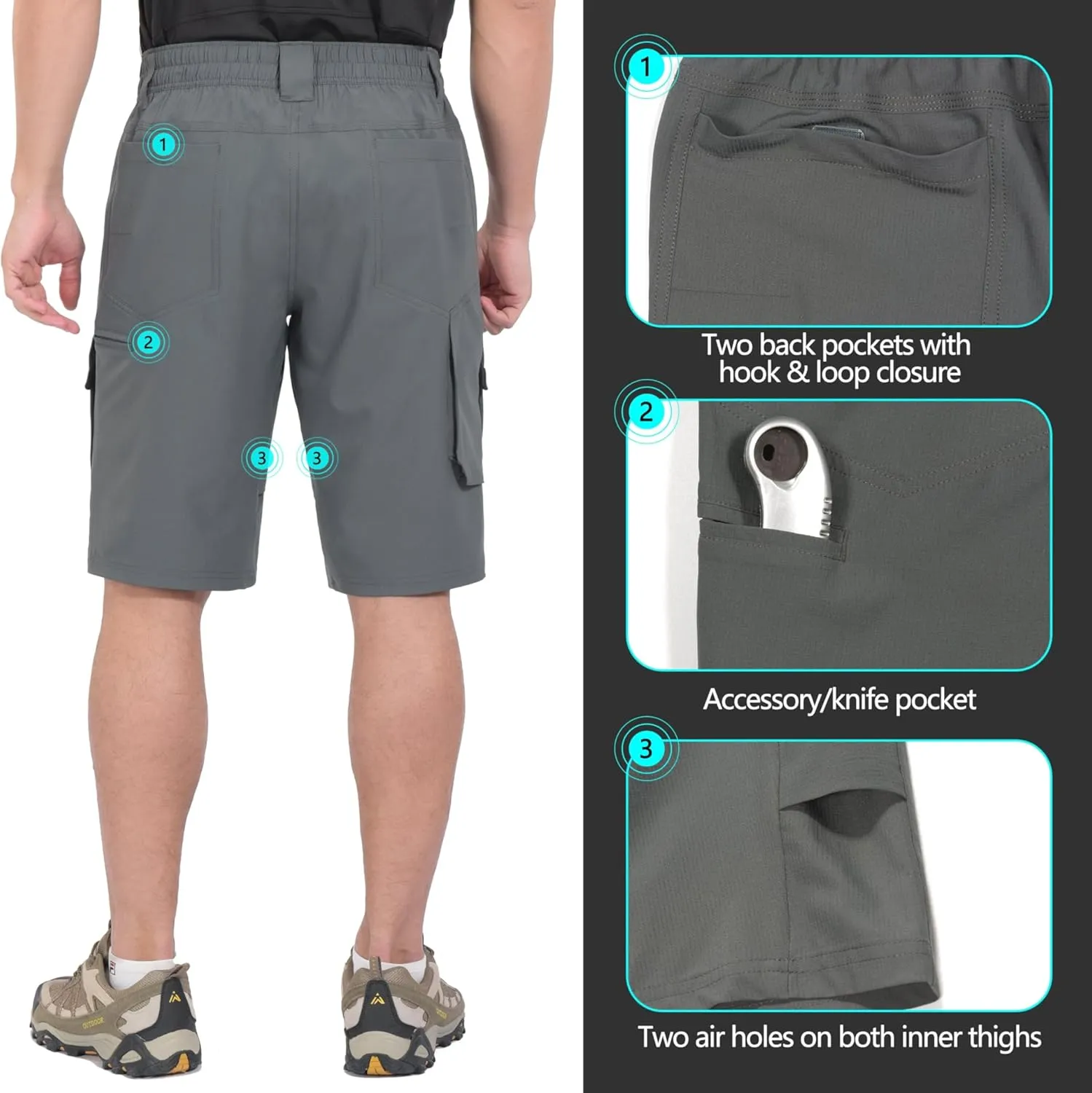 Little Donkey Andy Men's Hiking Cargo Shorts with 9 Pockets Lightweight Water-Resistant Quick Dry Golf Travel Shorts