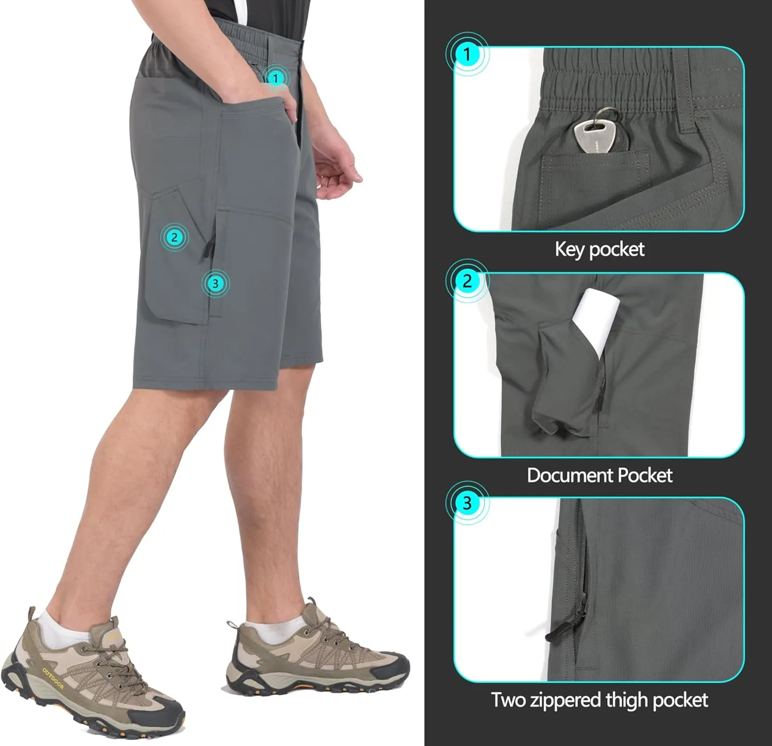 Little Donkey Andy Men's Hiking Cargo Shorts with 9 Pockets Lightweight Water-Resistant Quick Dry Golf Travel Shorts