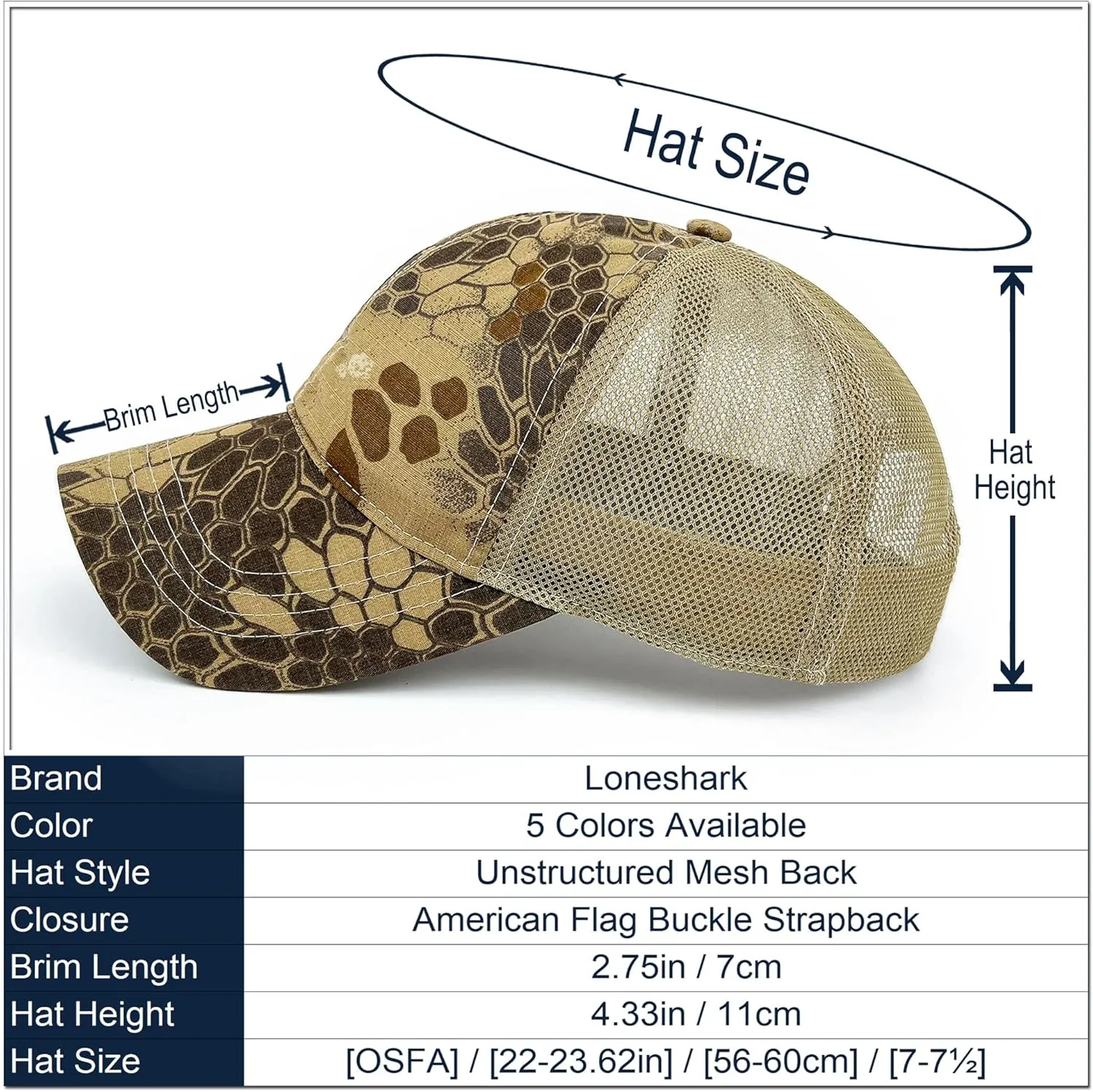 Loneshark Mens Tactical Camo Baseball Caps Womens Patriotic Operator Camouflage Baseball Hats