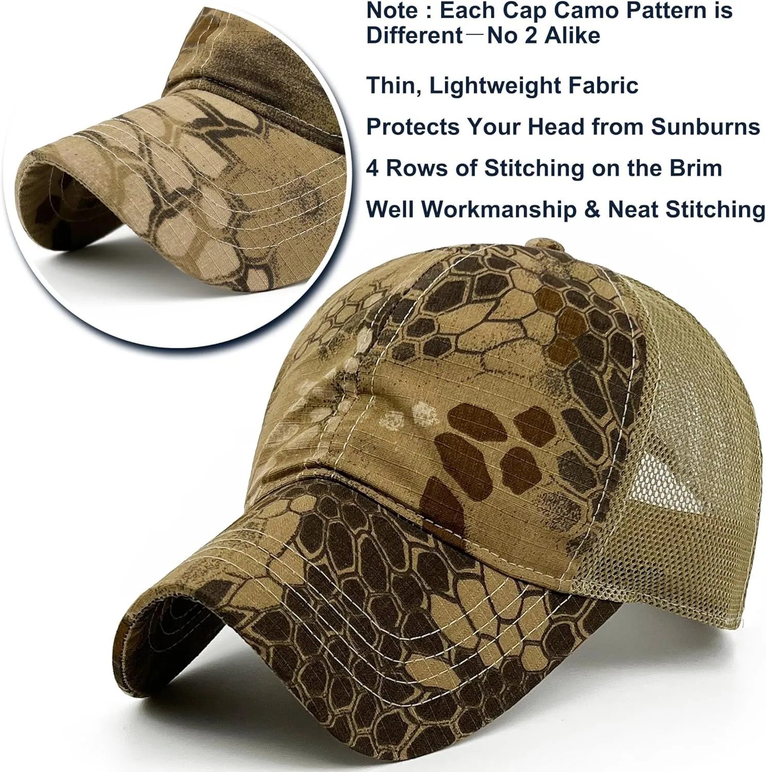 Loneshark Mens Tactical Camo Baseball Caps Womens Patriotic Operator Camouflage Baseball Hats