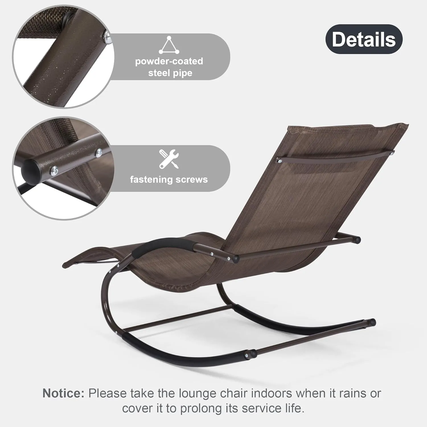 Lounge Chair, Outdoor Chaise Lounge with Detachable Pillow for Patio, Lawn, Pool, Outdoor Lounge Chairs, Brown