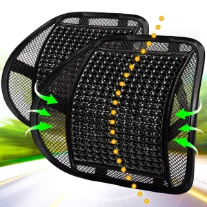 Lumbar Support, Back Support with Wooden Beads Provide Massage Feature, Breathable Back Support Cushion for Car Home and Office Chair (Black 2 Pack).
