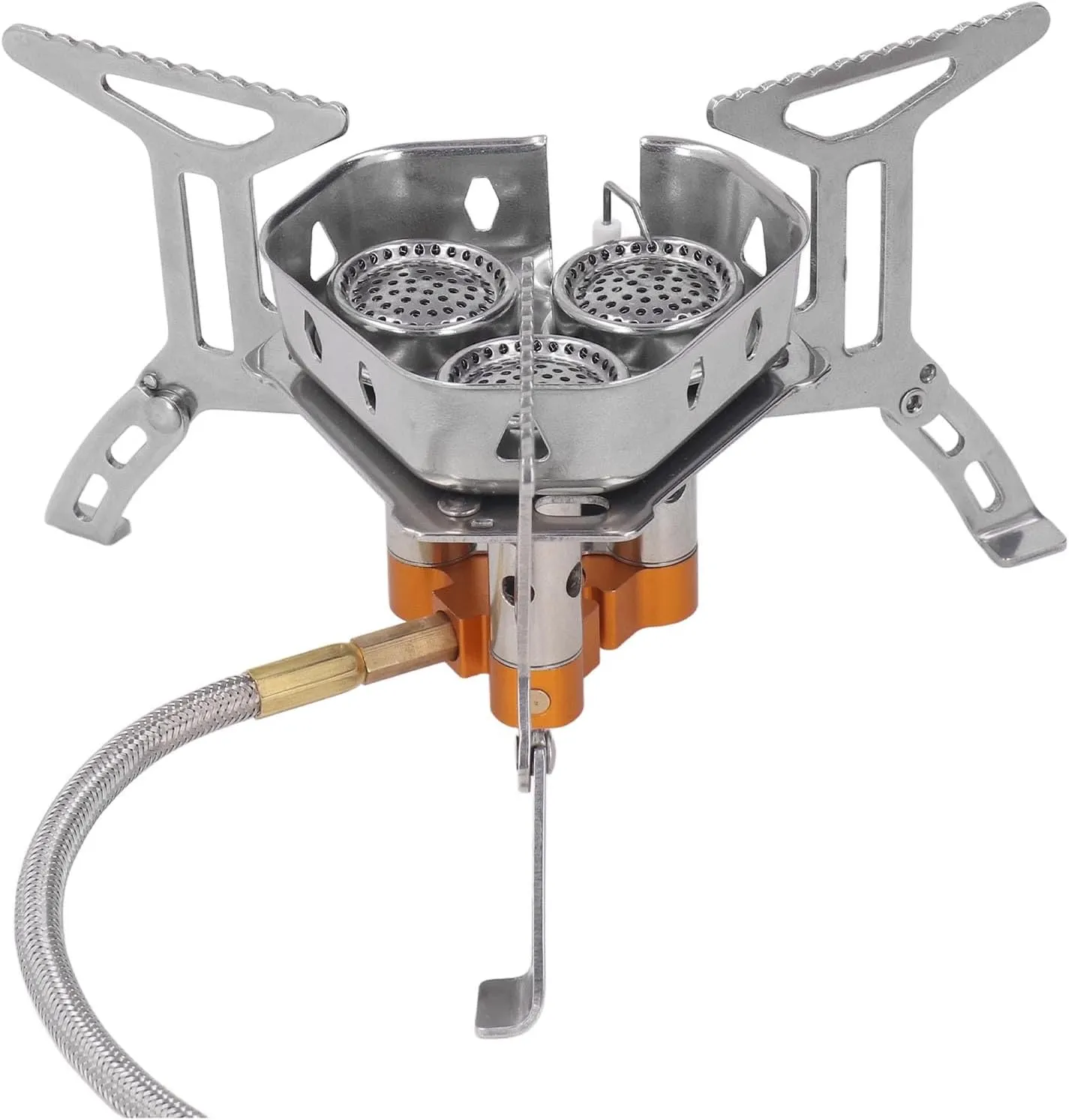 Luqeeg Windproof Camp Stove, 3 Core Lightweight Strong Firepower Camping Gas Stove, Portable Stove for Outdoor Backpacking Hiking and Picnic