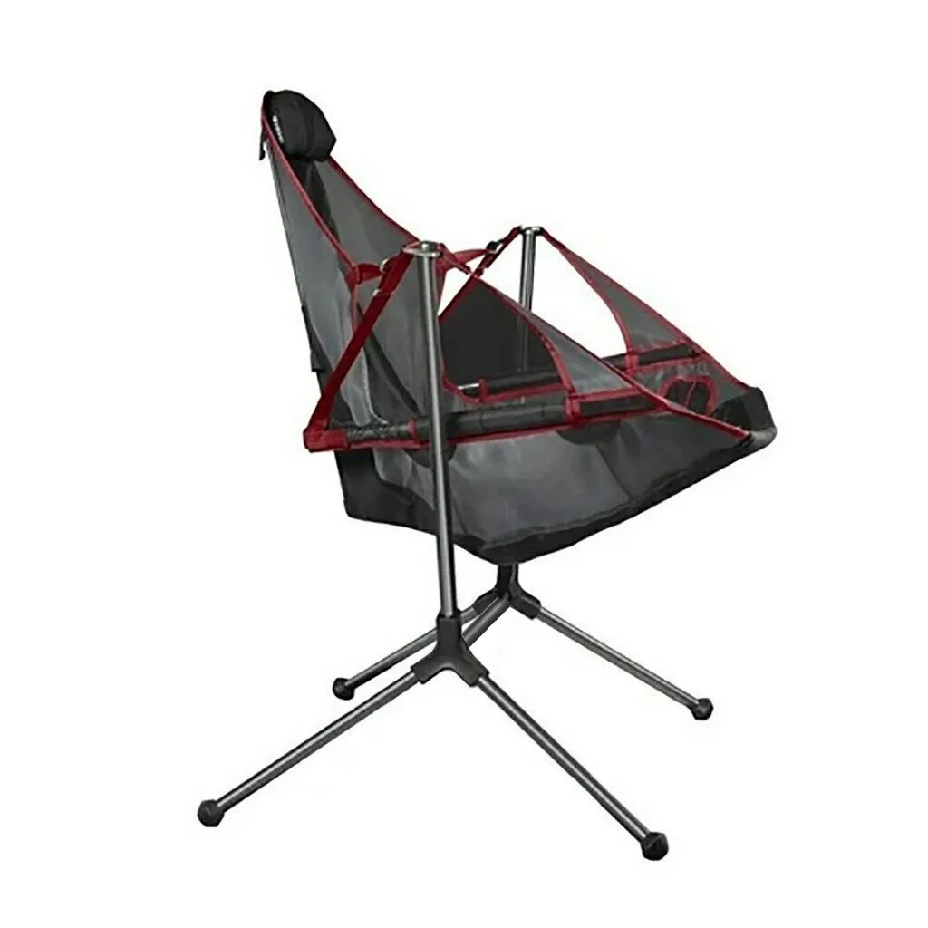Luxury Reclining Outdoor Swing Chair with Cup Holder and Storage Pocket - Red