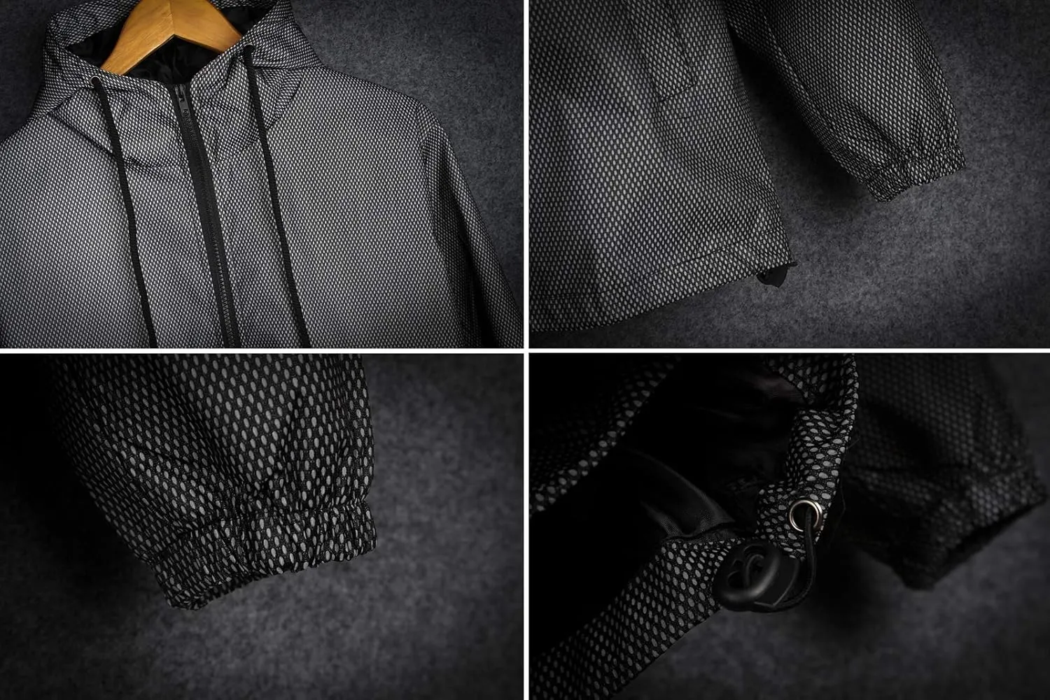 LZLRUN Reflective Jacket Casual Hiphop Windbreaker Night Sporting Coat Hooded Fluorescent Clothing