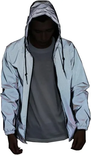 LZLRUN Reflective Jacket Casual Hiphop Windbreaker Night Sporting Coat Hooded Fluorescent Clothing