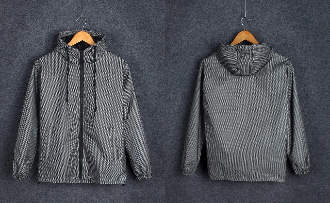 LZLRUN Reflective Jacket Casual Hiphop Windbreaker Night Sporting Coat Hooded Fluorescent Clothing