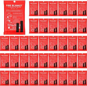 Macarrie 40 Pack 39” x 39” Fire Blanket Emergency Fire Blanket for Home and Kitchen Suppression Blanket Safety Fiberglass Fireproof Blanket Survival for Fireplace Car Office Camping (Red)