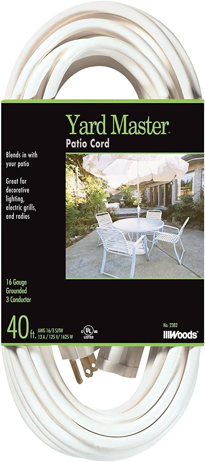 MacSports Outdoor Folding Lounge Chair and Woods 40' Extension Cord with Power Block, 16/3 White
