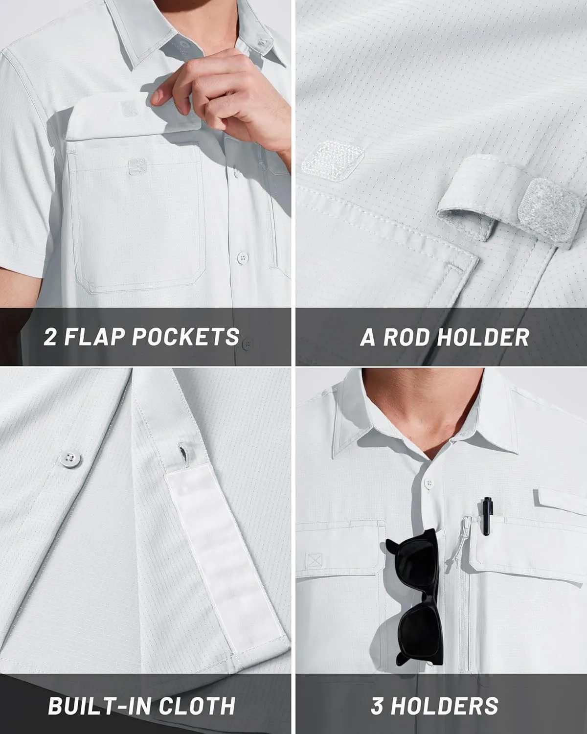 MAGCOMSEN Men's Fishing Shirts UPF 50  Short Sleeve Sun Protection Shirts Quick Dry Cooling Button Down Shirt Hiking Safari