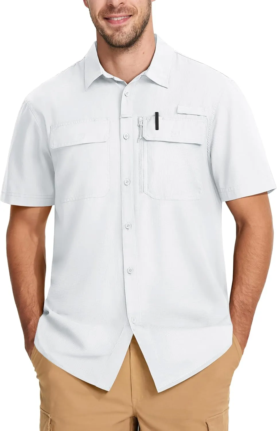 MAGCOMSEN Men's Fishing Shirts UPF 50  Short Sleeve Sun Protection Shirts Quick Dry Cooling Button Down Shirt Hiking Safari